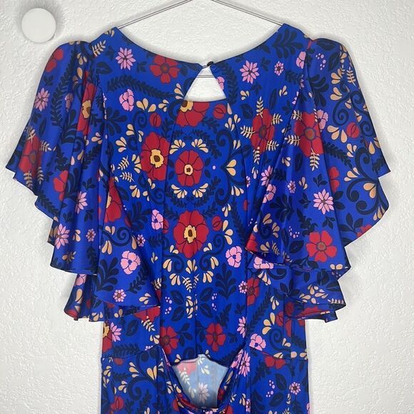 NWT LA Double J Damigella Dress Heckfield in Fluid Jersey Royal Blue Floral XL - Picture 8 of 15